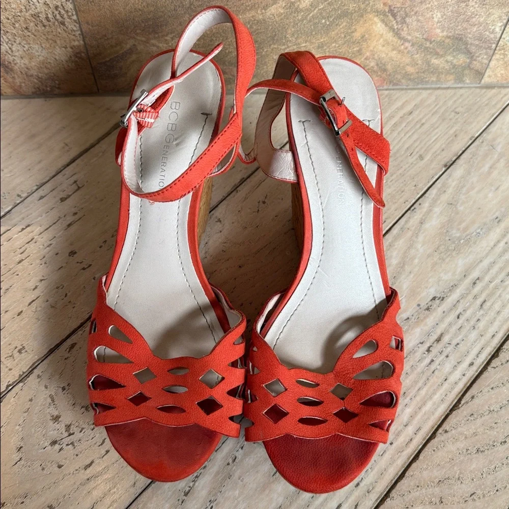BCBGeneration Red Cutout Wedge Sandals - Picture 9 of 16